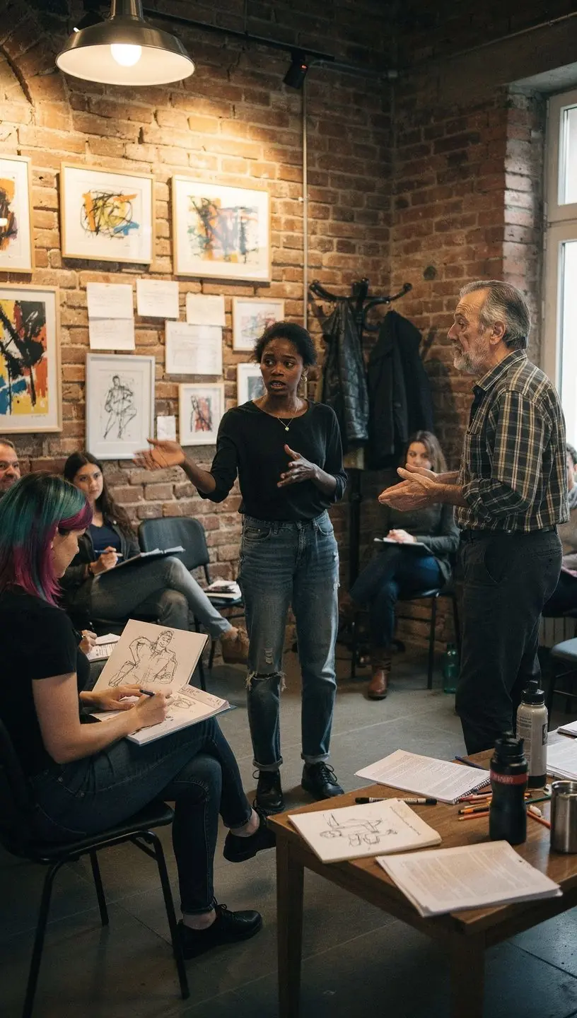 Online színjátszó tanfolyam során résztvevők karakterelemzést végeznek.