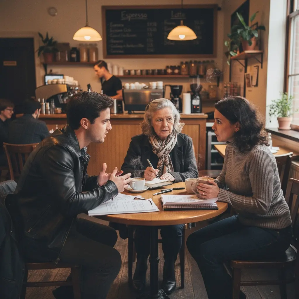 Online színjátszó tanfolyam során résztvevők karakterelemzést végeznek.